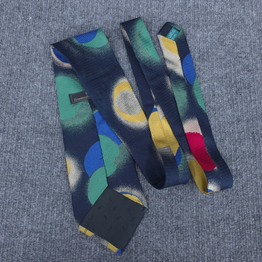 Ermenegildo Zegna Tie Mens One Size Blue Silk Necktie Geometric Print Made Italy